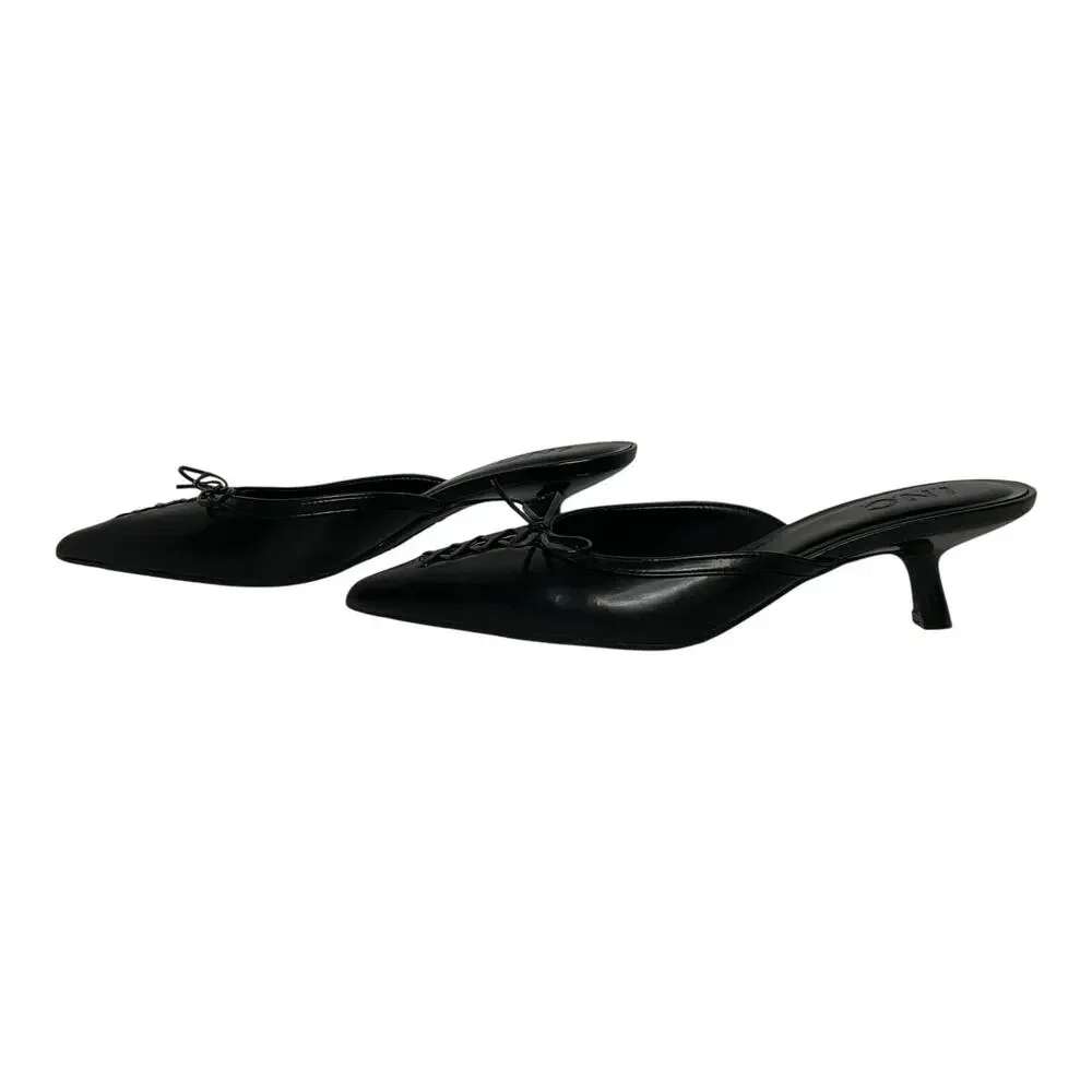 INC Women's Caetti Pointed Toe Kitten Heel Mules Black Size 6